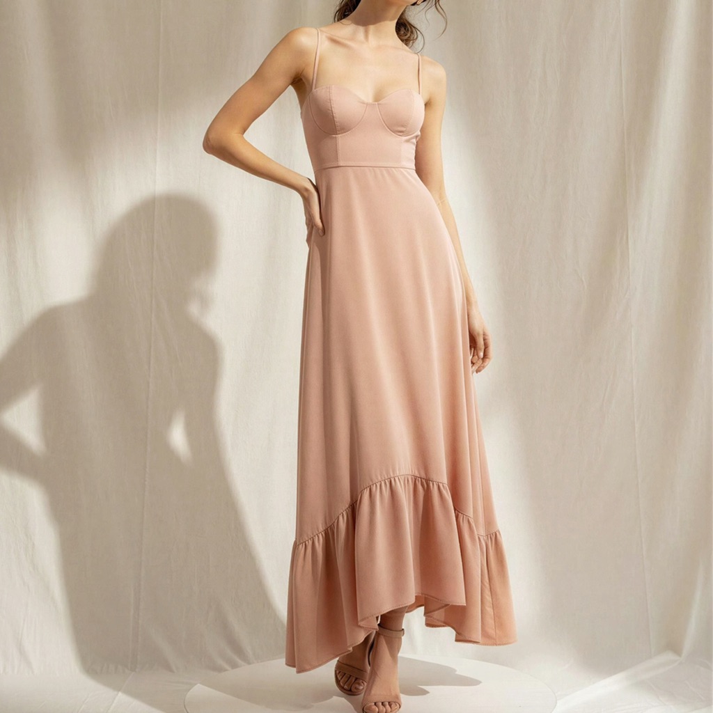 Lovers + Friends Sisa Ruffle Hem Satin Maxi Dress, Clay, Xs